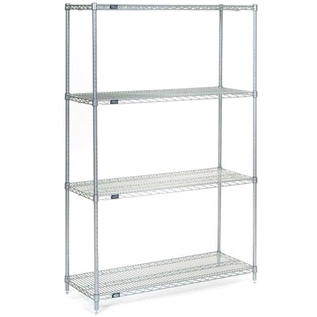 4 Tier Wire Shelving Starter Unit, Stainless Steel, 72W X 30D X 74H